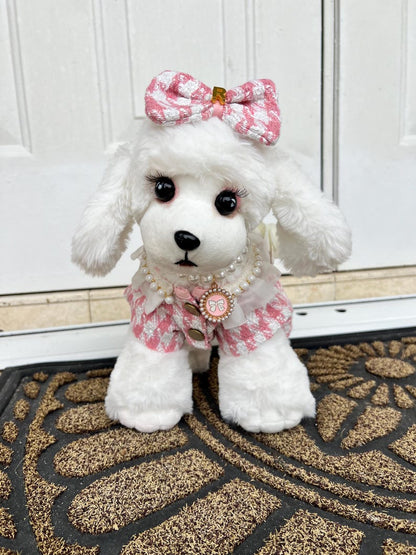 Personalized Pink Tweed Pet Dress with Necklace & Clip - Stylish Dog Outfit, pink Dog dress, Custom dog clothes, wedding birthday dog outfit