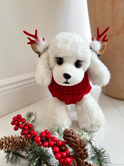 Holiday Dog Sweater - Deer Design with Cute Horn Clips, Dress for pets, small dog clothes, Christmas dress for dog, Christmas dog sweater