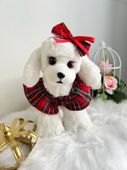 Chic Canine Attire: Red Checkered Dog Dress & Elegant Bow, dress for pets, small dog outfit, Dog fashion, dog Clothes, red dog dress