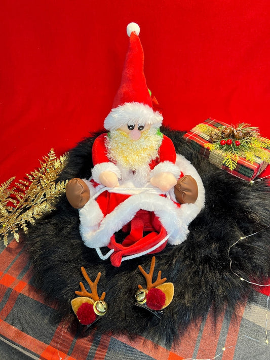 Festive Santa Cape and Reindeer Horns Dog Costume Set, Dress for pets, small dog clothes, Christmas dress for dog, Christmas dog outfit
