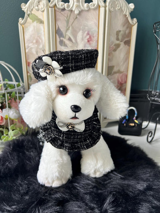 Cozy Vintage Tweed Dress with Charming Collar & Cute Beret, Dog Dresses, puppy clothes, girl Dog accessorius, small Dog clothes, dog outfit