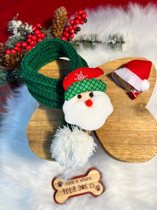 Christmas Pet Fashion Set - Scarf with Adorable Hat Clip Accessory, Christmas present, holiday pet outfit, cute pet accessory, pet scarf