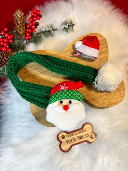 Christmas Pet Fashion Set - Scarf with Adorable Hat Clip Accessory, Christmas present, holiday pet outfit, cute pet accessory, pet scarf