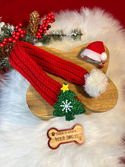 Deck the Paws! Christmas Scarf for Pets with Cute Clip-On Hat, Christmas present, holiday pet outfit, cute pet accessory, pet scarf,