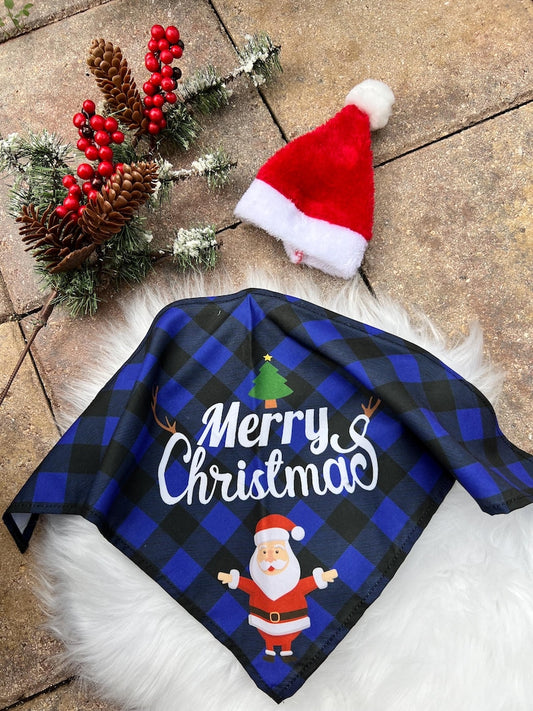 Festive Dog Bandana and Red Santa Hat , Christmas cozy pet outfit, winter pet gift, bandanna for Dog, Christmas bandanna, Dog scarf