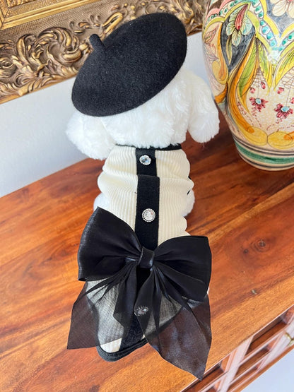 Luxury Pet Fashion: Stylish Dog Shirt and Beret Set - Chic Canine Ensemble for Posh Pup, dog clothes, dog dress, pet clothing, dog shirt