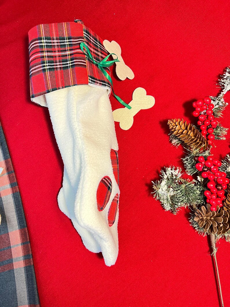 Monogrammed Christmas Stocking for Pets - Custom Gift with Initial, paw stocking, pet stocking, plaid pet stocking, Christmas gift, Dog gift
