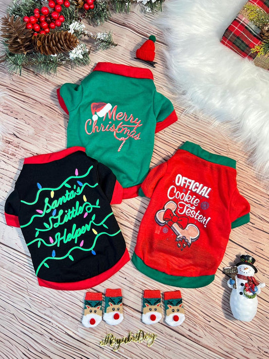Adorable Christmas Pet Pajamas Set with Cute Socks & Hat Clip, dog lover gift, Dog jumper, Small Dog Christmas pajamas , Holiday dog pajamas
