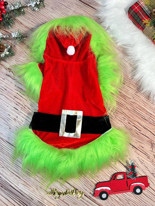 Whimsical Grinch Pet Cape for Holiday Cheer, Christmas tree Dog costume, festive holiday photo prop Santa tree costume, Dog Christmas gift