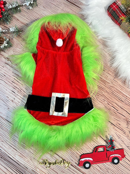 Festive Grinch-Inspired Cape for Your Furry Friend, fleece Dog jacket, holiday Dog outfit, Halloween costume, winter Dog outfit, Dog jacket