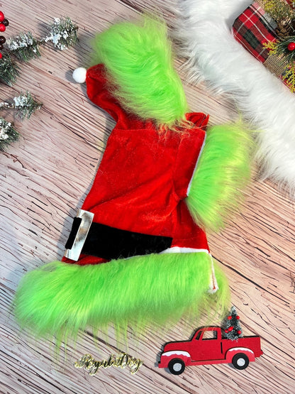 Whimsical Grinch Pet Cape for Holiday Cheer, Christmas tree Dog costume, festive holiday photo prop Santa tree costume, Dog Christmas gift