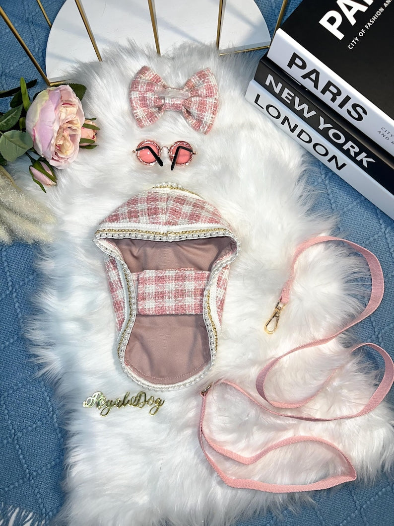Pink Dog Cape Harness with Glam Glasses & Bow - Trendy Pet Fashion, dress for pets, small dog outfit, dog costume party, Dog fashion