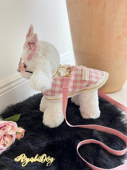 Glamorous Pink Dog Harness Cape with Bow - Stylish Pet Attire, dog cape, small dog outfit, dog costume party, Dog fashion, cat cape
