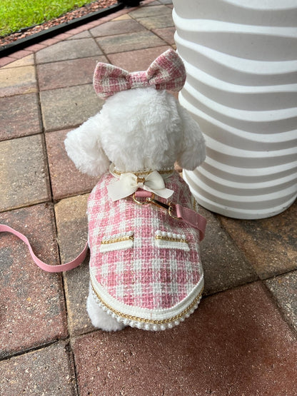 Chic Pink Dog harness with Glasses & Bow - Fashionable Pet Accessory, dog cape, small dog outfit, dog costume party, Dog fashion, dog harnes