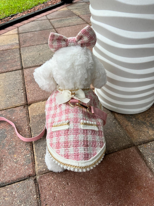 Chic Pink Dog harness with Glasses & Bow - Fashionable Pet Accessory, dog cape, small dog outfit, dog costume party, Dog fashion, dog harnes