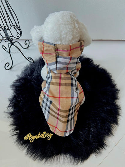 Trendy Canine Hooded Coat & Glasses in Beige - Fashion Forward Dog Apparel, classic dog trench coat, cat coat dog fashion wear, puppy outfit