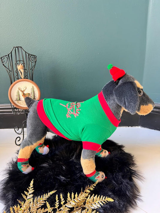 Festive Trio: Christmas Pajamas for Pets, Socks & Hat Clip, dog lover gift, Dog jumper, Small Dog Christmas pajamas , Holiday dog pajamas