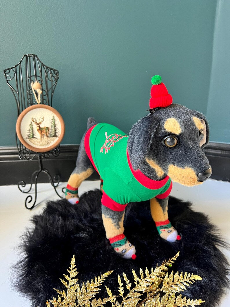 Festive Trio: Christmas Pajamas for Pets, Socks & Hat Clip, dog lover gift, Dog jumper, Small Dog Christmas pajamas , Holiday dog pajamas