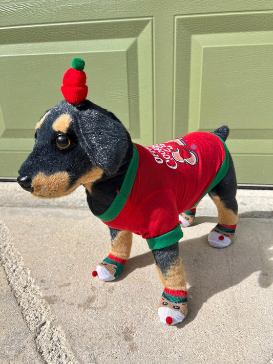 Jolly Holiday Pet Pajama Set with Matching Socks & Fun Hat Accessory, dog lover gift, Dog jumper, Small Dog Christmas pajamas , Holiday dog