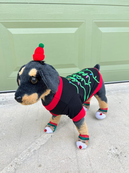 Holiday Pet Pajama Set: Cute Socks & Christmas Hat Clip for Furry Friends , dog lover gift, Dog jumper, Small Dog Christmas pajamas