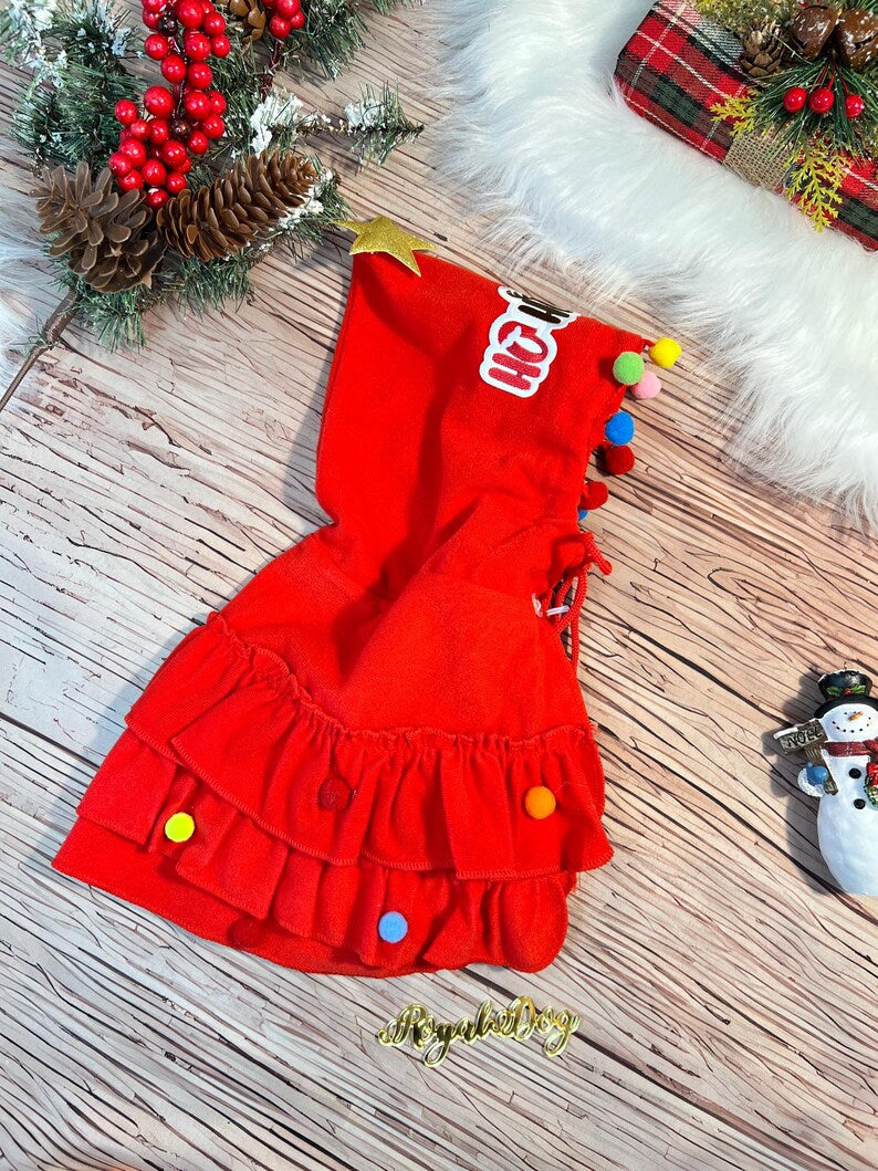Festive Red Cape Tree for Your Furry Friends , Christmas tree Dog costume, festive holiday photo prop Santa tree costume, Dog holiday gift