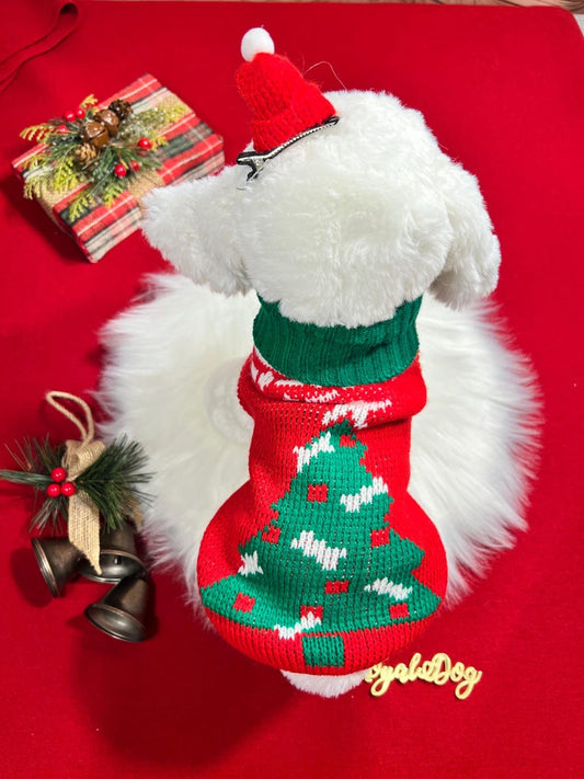 Christmas Tree Print Dog Sweater with Adorable Hat Clip , small dog clothes, Christmas dress for dog, Christmas dog sweater, holiday gift