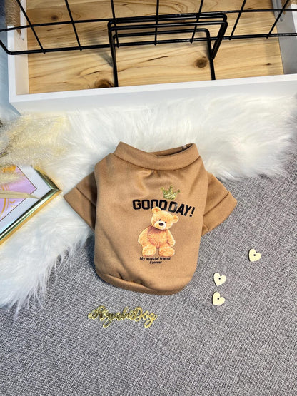Cute Bear Crown Dog Sweater - Unique Good Day Graphic, pet clothing, dog top, dog fashion, dog apparel, dog long sleeves, dog t-shirt