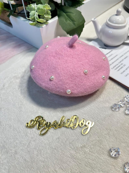 Pink Beret, Necklace & Glasses Dog Fashion Set - Glamorous Pet Coat Included, chic pet outfit, dog fashion, girly dog coat, pet fashion set