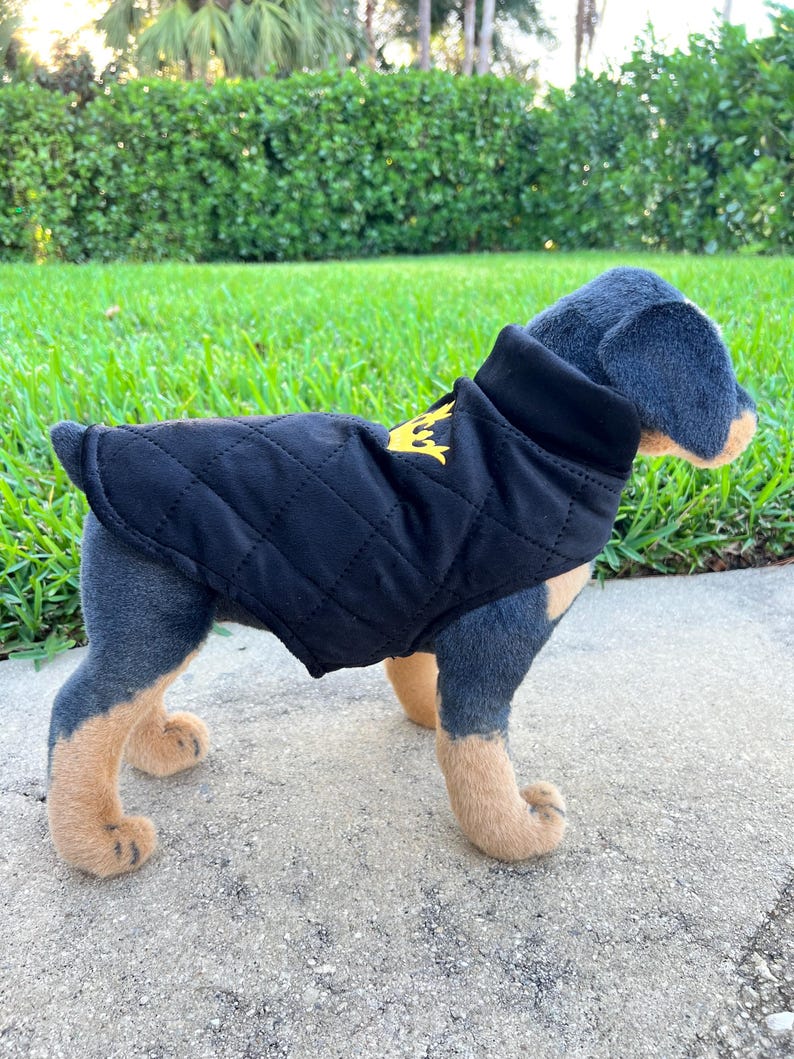 Royal Black Dog Vest - Cozy Pet Apparel with Gold Crown, pet sweater, dog fleece jacket, warm dog clothes, dog fashion, cozy warm dog vest
