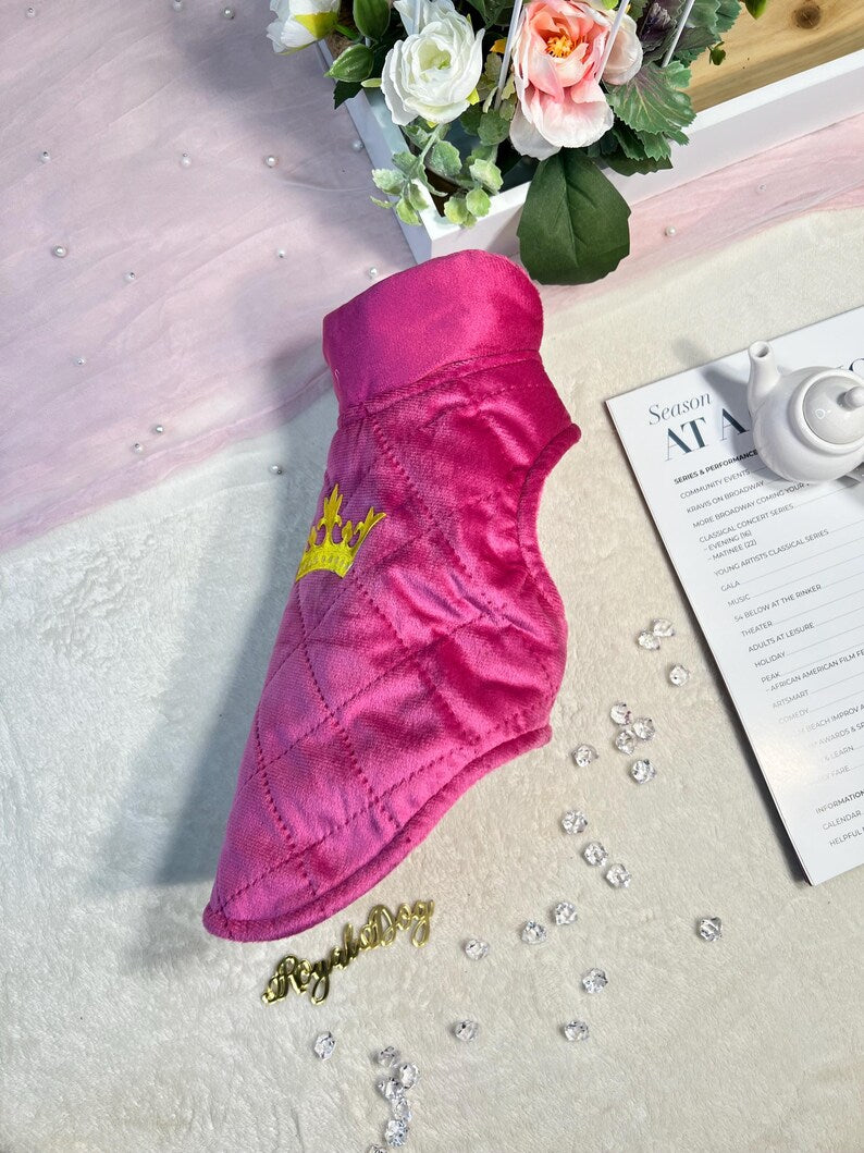 Cozy Pink Pet Vest with Regal Gold Crown Design, pet clothing, dog west, dog jacket, dog fashion, dog apparel, pet clothing, cozy dog outfit