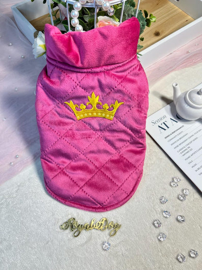Dog Pink Vest with Gold Crown Detail - Luxuriously Comfortable, pet clothing, dog west, dog jacket, dog fashion, dog apparel, pet clothing