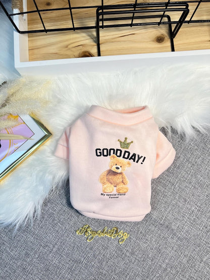 Pink Dog Sweatshirt with Cute Bear Print - Pet Apparel for Small Breeds, pet clothing, dog top, dog fashion, dog apparel, dog long sleeves