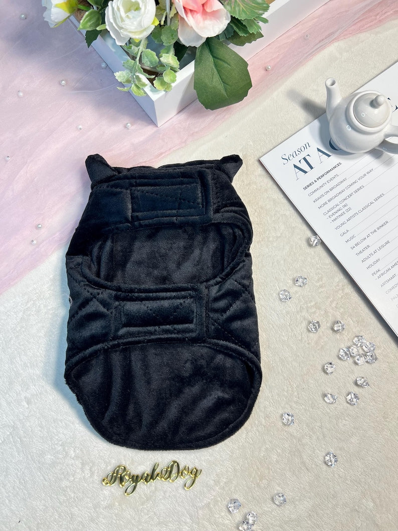 Royal Black Dog Vest - Cozy Pet Apparel with Gold Crown, pet sweater, dog fleece jacket, warm dog clothes, dog fashion, cozy warm dog vest