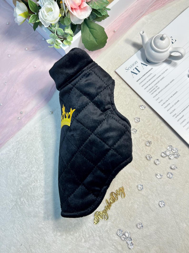 Royal Black Dog Vest - Cozy Pet Apparel with Gold Crown, pet sweater, dog fleece jacket, warm dog clothes, dog fashion, cozy warm dog vest