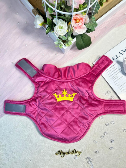 Cozy Pink Pet Vest with Regal Gold Crown Design, pet clothing, dog west, dog jacket, dog fashion, dog apparel, pet clothing, cozy dog outfit
