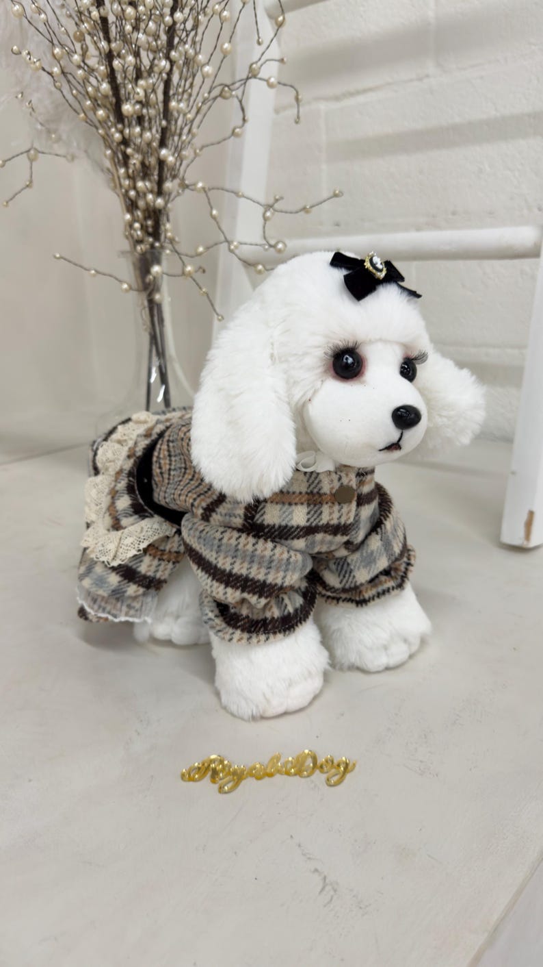Luxury Plaid Dog Dress with Matching Hair Bow, Vintage Dog Clothes for Small Dogs, Royal Dog Couture, dog dress, dog outfit, vintage dog