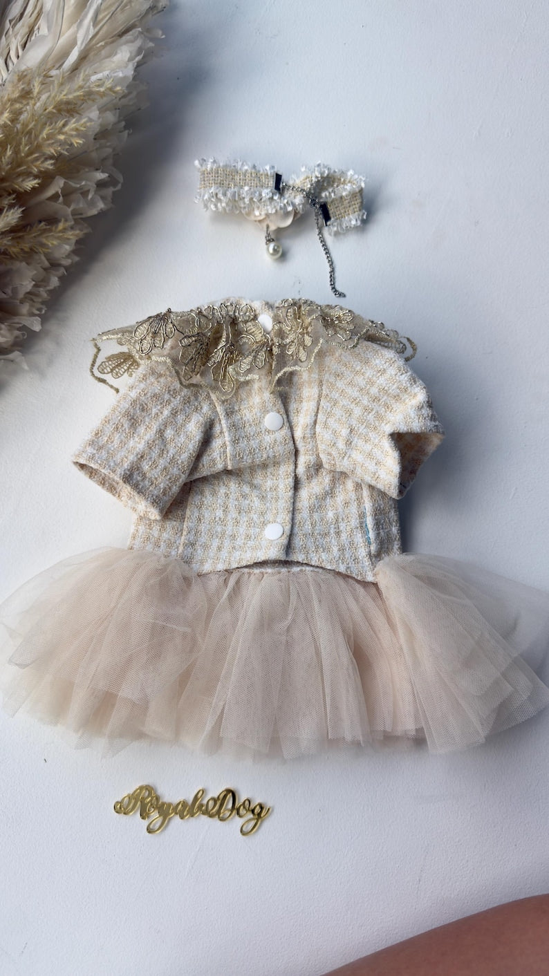 Tulle & Lace Dog Dress: Satin Bow, Matching Choker
