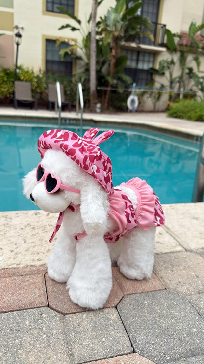 Pink Ruffle Dog Dress with Bunny Hat & Sunglasses: Summer Outfit for Small Dogs