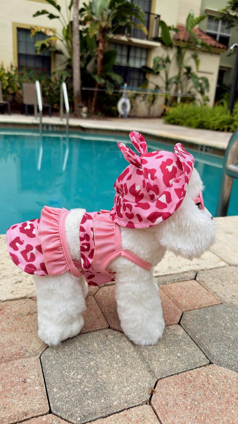 Pink Ruffle Dog Dress with Bunny Hat & Sunglasses: Summer Outfit for Small Dogs