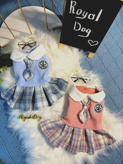 Adorable Pink Dog Dress & Glasses Set – Cute Schoolgirl Outfit for Small Dogs, Yorkie Clothes, Chihuahua Dress, Toy Poodle Clothing