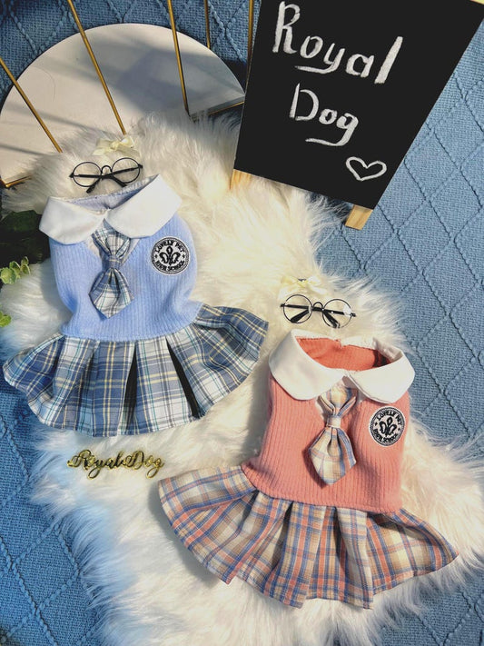 Adorable Pink Dog Dress & Glasses Set – Cute Schoolgirl Outfit for Small Dogs, Yorkie Clothes, Chihuahua Dress, Toy Poodle Clothing