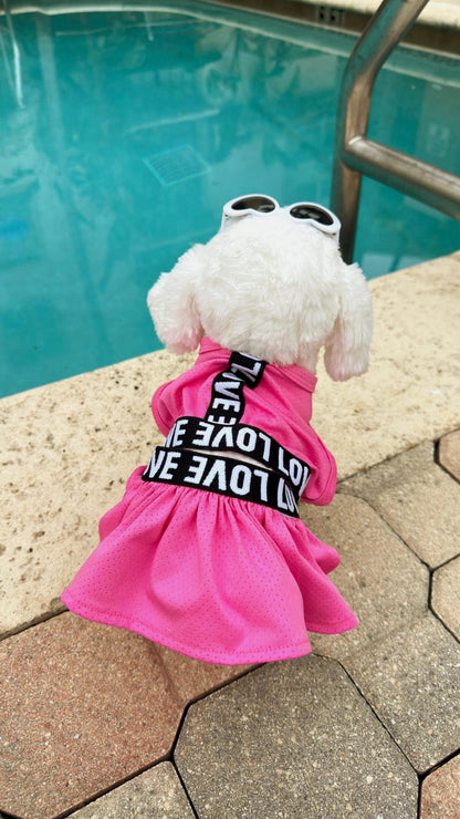 Dog Beach Dress with Heart Sunglasses: Pink LOVE Outfit