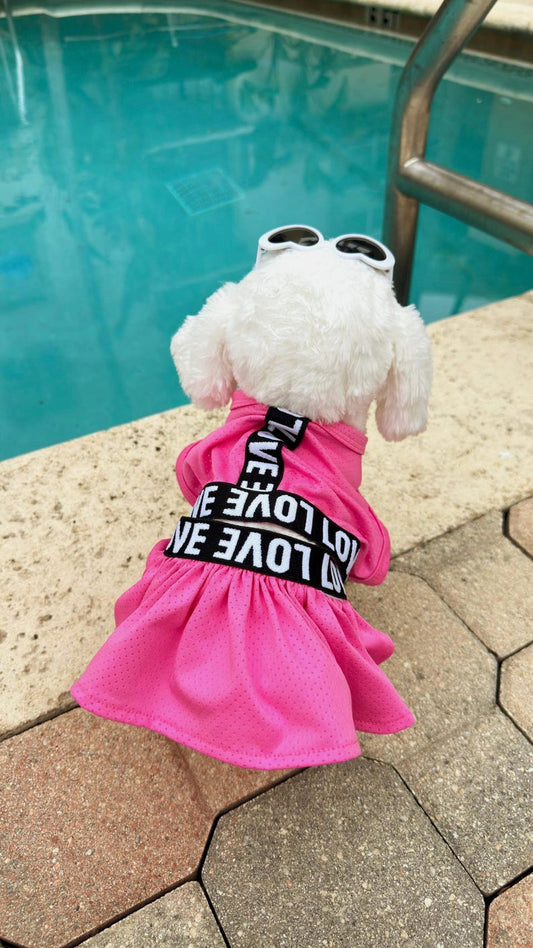 Dog Beach Dress with Heart Sunglasses: Pink LOVE Outfit