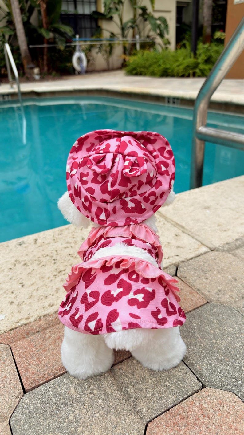 Pink Ruffle Dog Dress with Bunny Hat & Sunglasses: Summer Outfit for Small Dogs