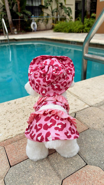 Pink Ruffle Dog Dress with Bunny Hat & Sunglasses: Summer Outfit for Small Dogs