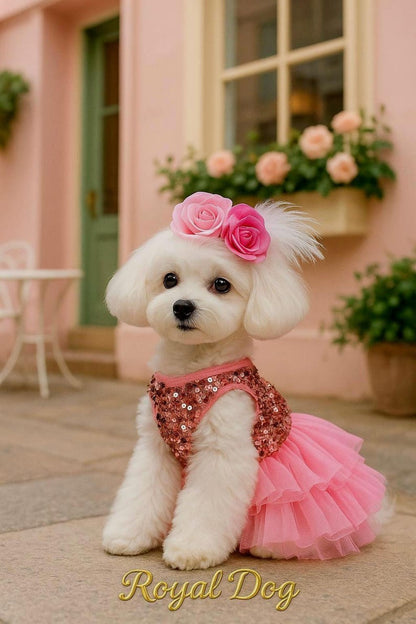 Pink Dog Tutu Dress with Matching Floral Headband – Cute Birthday Outfit for Small Dogs | Yorkie, Maltese, Chihuahua Party Clothes